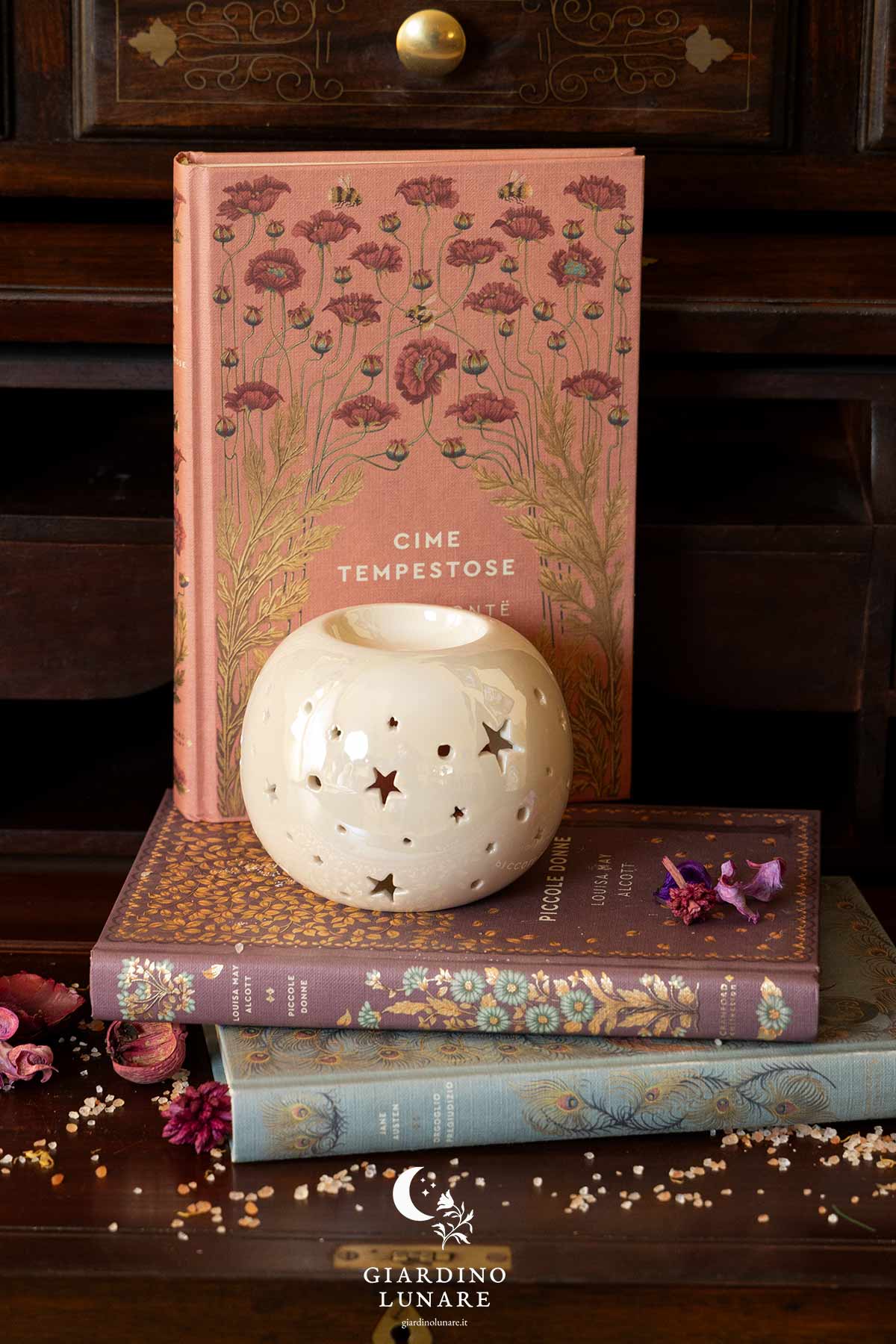 Brucia essenze in ceramica bianca iridescente con decorazione a stelle, diffusore per aromaterapia, Giardino Lunare