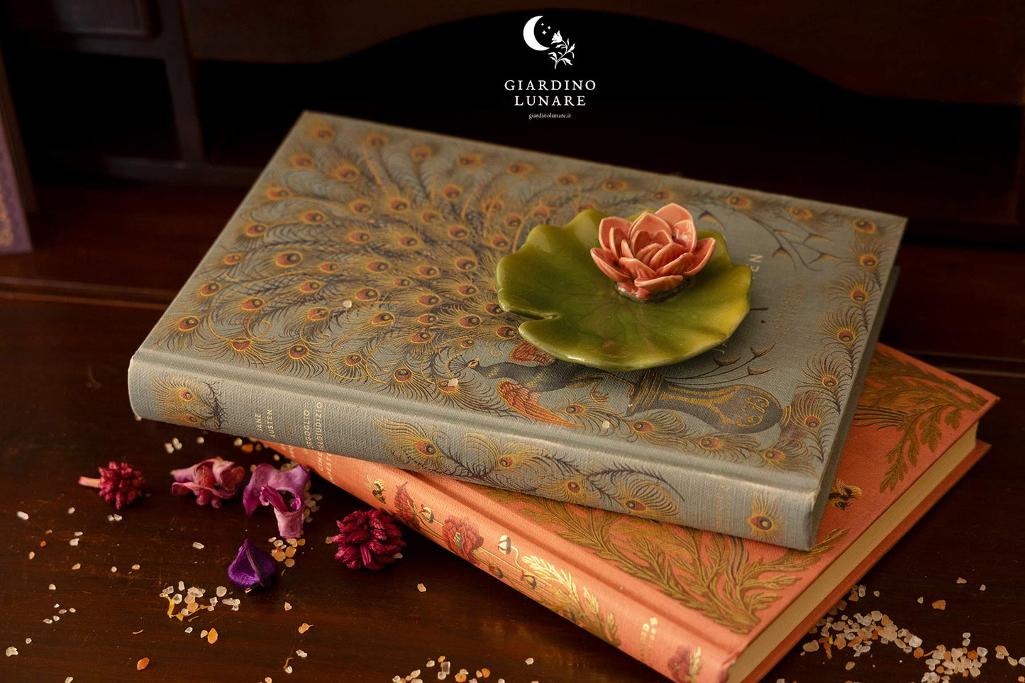 Piattino decorativo a forma di fiore di lotoa, svuotatasche e porta incenso, Giardino Lunare