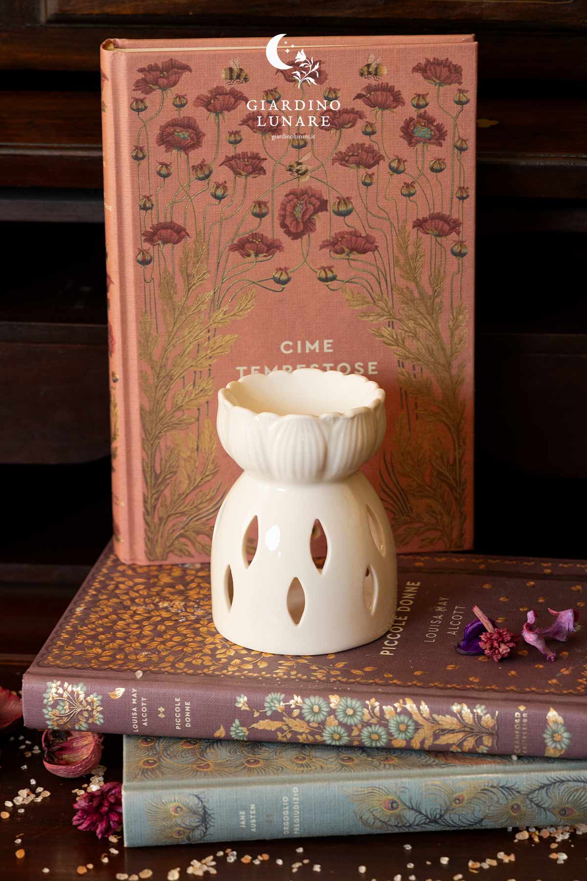 Brucia essenze in ceramica a forma di fiore di loto, diffusore zen per oli essenziali, Giardino Lunare