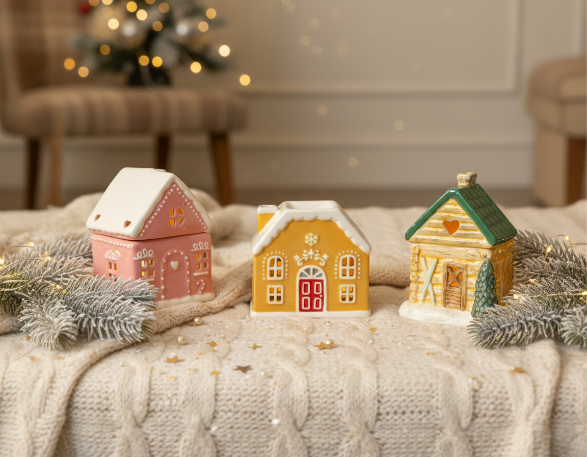 Brucia essenze natalizi in ceramica a forma di casette natalizie, diffusore per oli essenziali e aromaterapia, Giardino Lunare
