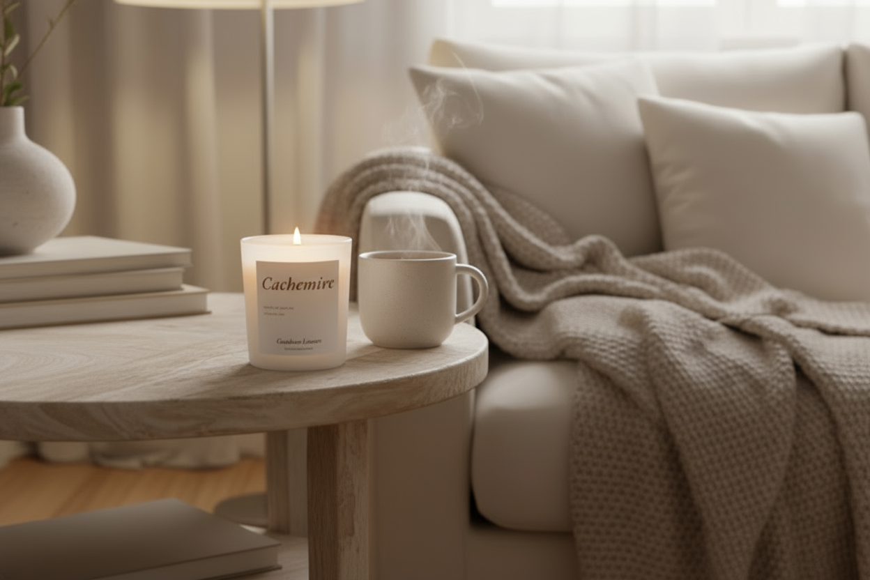 Candela artigianale profumata cachemire in cera di soia naturale vegan, Giardino Lunare